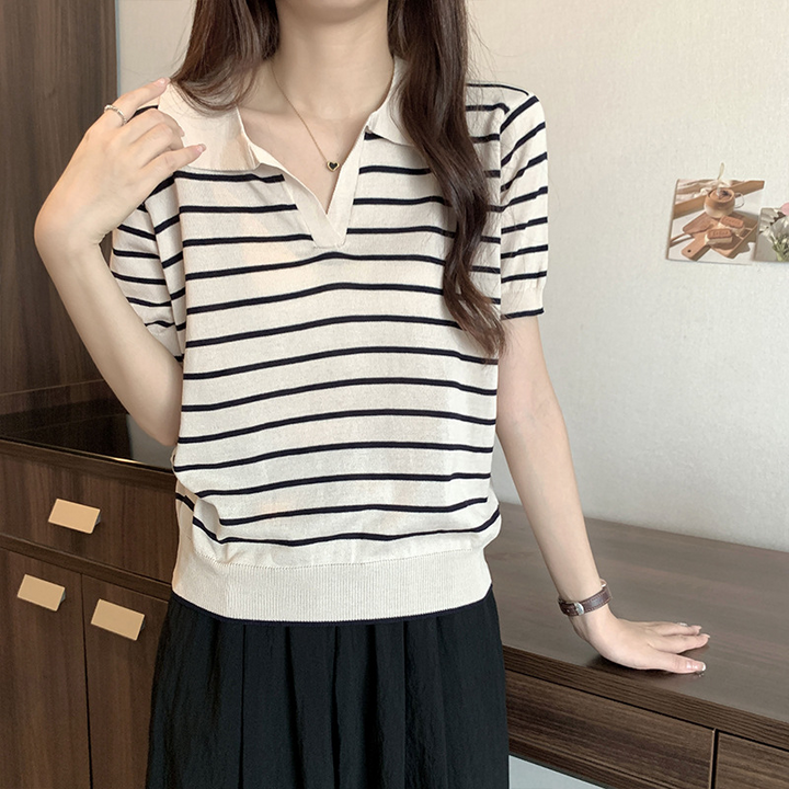 ★襟付きで上品カジュアル♪ボーダーニットトップスでこなれ女子コーデ完成★